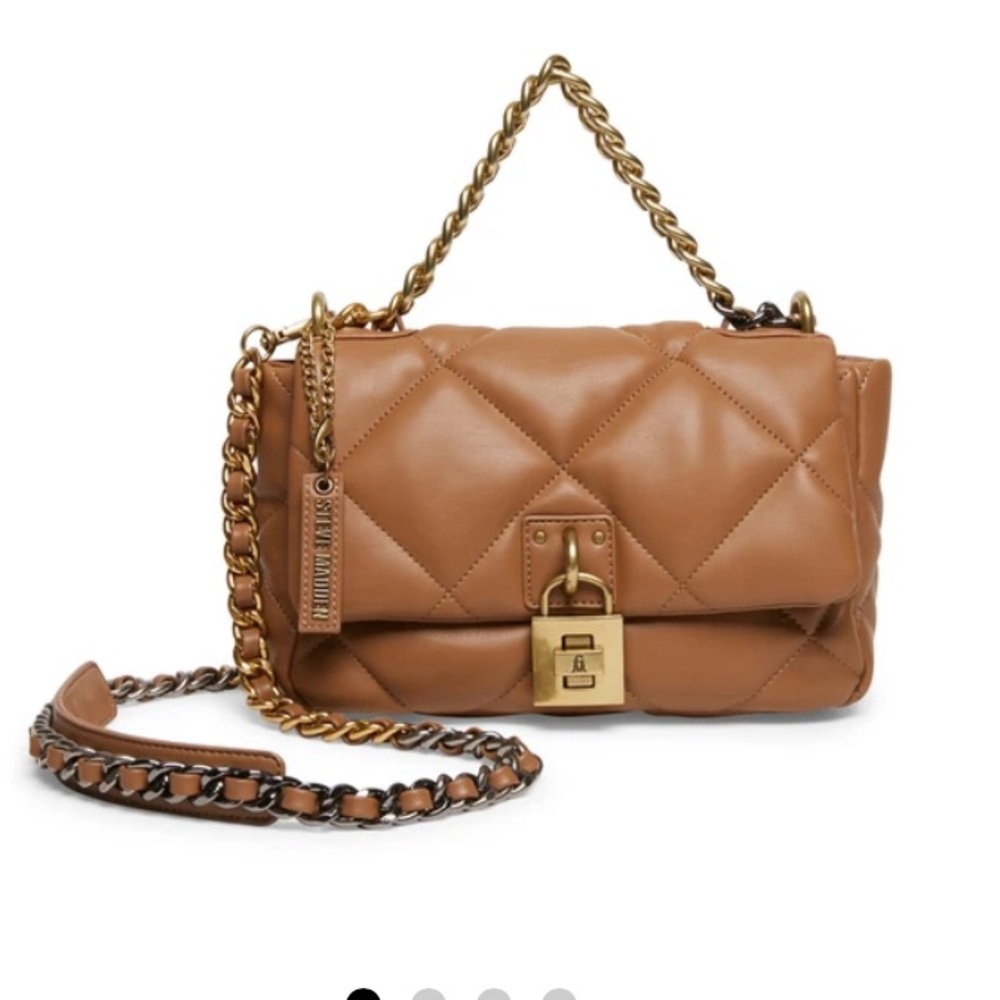 NWT Steve Madden Bterra camel quilted crossbody bag with chain strap and lock
